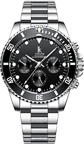 Alienwork Automatikuhr Armbanduhr Herren Damen Silber Edelstahl Metallarmband Kalender Schwarz Multi-Funktion Glasboden