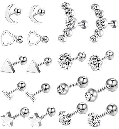 AMDXD Nose Ring 1.2mm, Edelstahl Septum Ring Silber Mood Stern Herz Dreieck, Lippen Piercing Ringe Ohrringe mit Zirkonia für Damen, 18STK