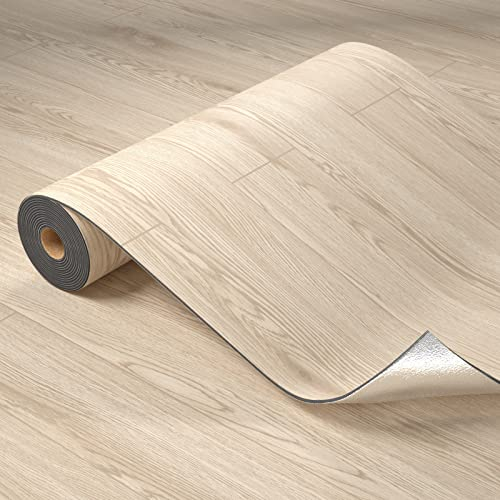 Homease PVC Bodenbelag Selbstklebend Verdickt (0.15cm) Holzmaserung Bodenaufkleber mit Textur, Verschleißfest Wasserdicht Holz Platte Vinylboden für Küche Wohnzimmer Balkon 0.6 x 3 M/1.8㎡ Helles Holz
