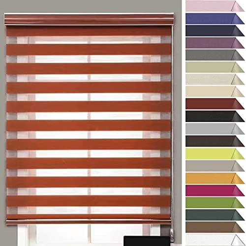RYNS Verdunklungsrollo Fensterrollo 105x350cm Doppelrollo verdunkelnd Wandmontage Sichtschutz Fenster Jalousien Doppelrollo Klemmrollo für Fenster & Tür Fensterrollo, Braun