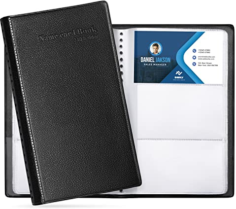DMFLY Business Card Organizer with Sturdy Cover, 240 Cards Capacity Business Card Holder Book, Portable Business Card Binder for Men or Women, PU Name Card Credit Cards Book Holder Booklet, Black