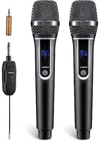 JAMELO Drahtlose Mikrofone Dual UHF Handmikrofon Kabelloses Dynamisches Mikrofonsystem mit Bluetooth-Empfänger Mikrofon Set für Karaoke Rede Kirche Hochzeit Party DJ-Gesang-10 Kanäle & 30 M