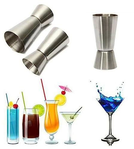 Chabrias Ltd Stainless Steel 25/50 ml Measure Jigger Bar Craft Dual Spirit Measure Cup Peg Measuring Cup for Bar Party Wine Cocktail Shaker (1, Silver)