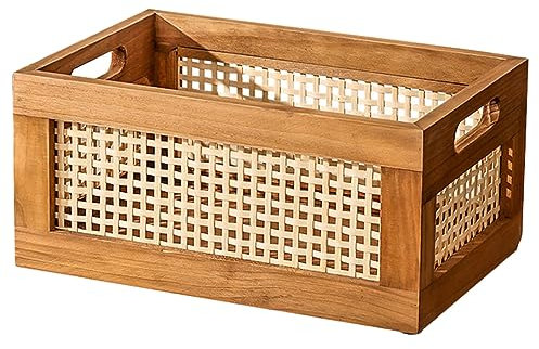 Cabilock Retro Aufbewahrungskorb Aus Holz Große Geflochtene Aufbewahrungsbox Mit Griff Für Spielzeug Kosmetik Und Schlafzimmer Wohnzimmer Und Kinderzimmer