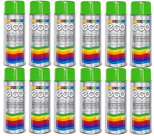 Fahrzeugteile Hoffmann 12er Sparpack Deco Color ECO Lackspray glänzend oder matt 400ml nach RAL freie Farbauswahl (12 Dosen ECO RAL 6018 Gelb-Grün Glanz)