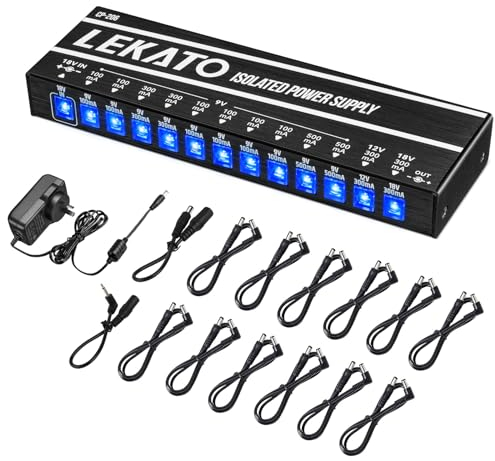 LEKATO Gitarre Pedal Netzteil, 12 Isolierte Ausgang für 9V/12V/18V, Effektpedal-Netzteil mit Kurzschlussschutz für E-Gitarre Bass Effekt Keyboards Charging