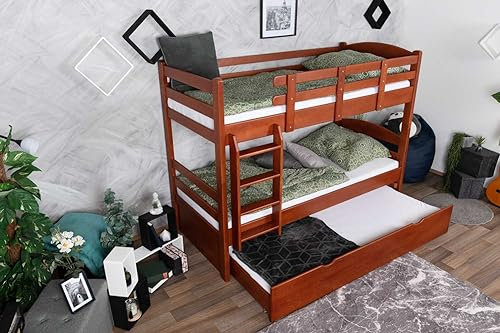 Etagenbett/Stockbett 90 x 200 cm Easy Premium Line K17/n inkl. Liegeplatz und 2 Abdeckblenden, Buche Massivholz Kirschfarben lackiert, teilbar