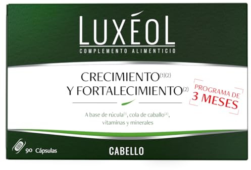 LUXÉOL - Complemento Alimenticio - Crecimiento(1)(2) Y Fortalecimiento(2) Del Cabello - A Base De Rúcula, Cola De Caballo, Vitaminas Y Minerales - Mujer/Hombre - 90 Cápsulas
