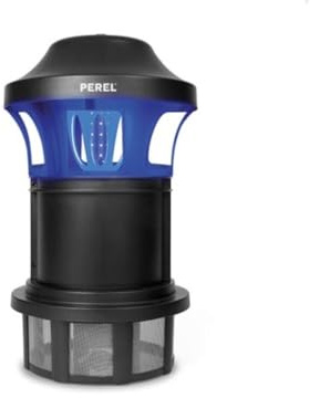 Perel LED UV Insektenvernichter mit Ventilator, 750 m² Reichweite, IPX4 wasserresistent, energiesparende LED-Technologie, mit herausnehmbarer Auffangschale und Aufhängebügel für den Außenbereich