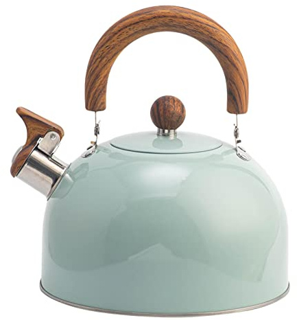 Opilroyn con Silbato, hervidor de té Caliente de 3 litros con Mango de Madera, hervidor de té con Silbato Fuerte Placa de cocción, hervidor de Agua Compatible de Acero Inoxidable