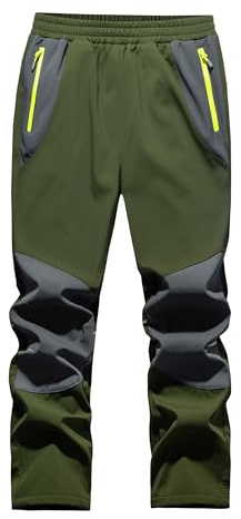 Willit Kids Snow Pants Boys Fleece lined Softshell Ski Trousers Thermal Waterproof Hiking Pants with Pockets Army Green L