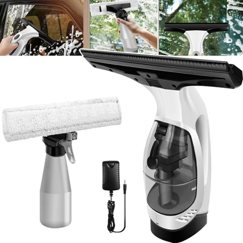 Cordless Window Vac, Window Vacuum Cleaner Set with Rechargeable Lithium Battery, 150ml Water Tank & 300ml Spray Bottle, 2.0 Kpa Suction, Window Squeegee for Windows, Tiles, Mirrors and Shower
