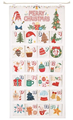 Naler Calendario Avvento, Sacchetti Calendario Avvento Vuoto per Regali di Natale, 50X100CM Calendario Avvento da Riempire per Decorazione da Parete, Calendario Dell Avvento per Bambini