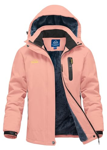 Donhobo Giacca da donna outdoor invernale, antivento e impermeabile, in softshell, calda, con pile, giacca da sci, funzionale, con cappuccio rimovibile, Colore: rosa., M