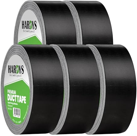 Hardys Black Duct Tape, 48mm x 50m (Pack of 5) | Waterproof Gaffer Tape for Electrical, Plumbing, Indoor & Outdoor Use | 220um Heavy Duty Thickness, Extra-Strong Adhesive