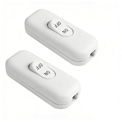 Schnurschalter, Schnurschalter 2 Polig, Kabelschalter | Zwischenschalter(6A 250V), Geeignet für alle Arten von elektrischen Lampen, Tischlampen(2 Stück weiß)