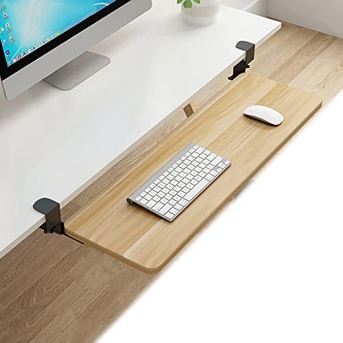 Bandeja de teclado de madera maciza con abrazadera C resistente, cajón extraíble con rieles deslizantes, fácil deslizamiento/nogal americano/750 x 250 mm