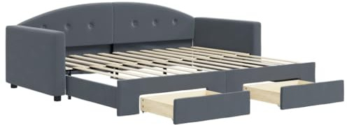 vidaXL Tagesbett, Sofabett Ausziehbar mit Schubladen, Gästebett Schlafsofa für Schlafzimmer Wohnzimmer, Sofa Ausziehbett, Dunkelgrau 90x200cm Samt