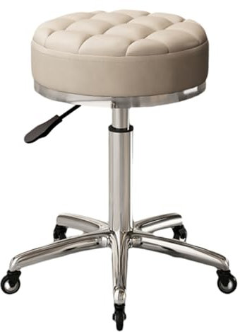Hocker mit Rollen, Höhenverstellbar Werkstatthocker, 360° Drehhocker PU-Lederhocker, Teleskophocker für Küche Labor Büro Salon Spa(Beige)