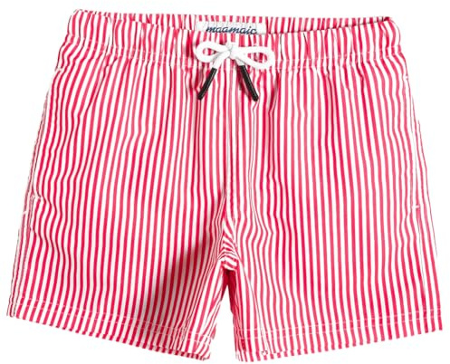 MaaMgic Costume da Bagno Pantaloncini da Bagno Estivi per Ragazzini Bambini Foderate in Rete Asciugatura Rapida Multi Colori,Rosso a Strisce,5-6 Anni