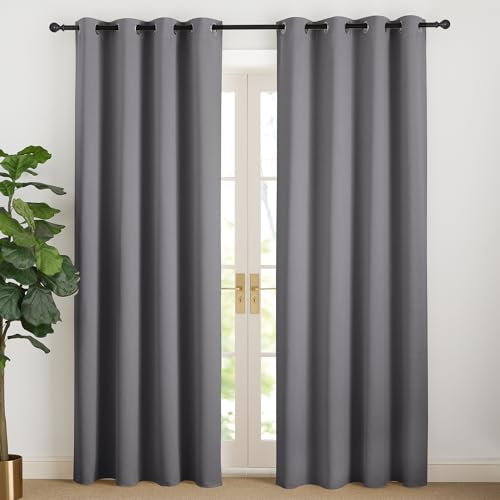 NICETOWN Gardinen Grau Blickdicht Thermovorhang Kälteschutz 2er Set H220 x B140 cm, Vorhänge Abdunkelnd Vorhang 220 cm Lang Verdunkelungsvorhang mit Ösen für Wohnzimmer/Schlafzimmer