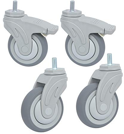 Ruote pesanti, 4 x Colla artificiale TPR Girevole con attacco for gambo filettato M12 e freni Ruote universali, 3 pollici 75 mm, silenziose for mobili Ospedale Ufficio Ponteggi Culla Resistente 240 kg