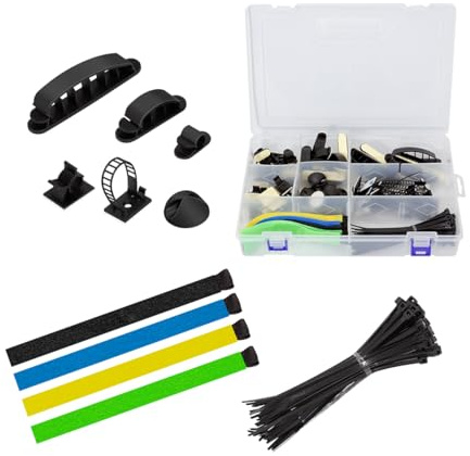 LogiLink KAB0084 - Kit organizador de cables en una caja de transporte/caja de almacenamiento con 8 diferentes soportes de cable/bridas