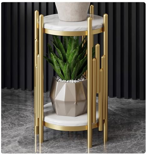 Generisch Hoher Pflanzenständer Metall für Drinnen und Draußen, Modernes Eckregal für Blumentöpfe mit 2 Ebenen für Schlafzimmer, Wohnzimmer, Balkon(White-Gold,70x31cm(12.2x28in))
