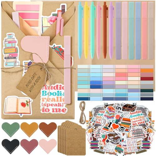 6 Set Blind Date with a Book Gift Box Supplies Excluding Books Bulk Leather Bookmarks Stickers Kraft Tags Pens Wrapping Papers Bookish Readers Mother's Day Graduation Book Lovers Club Gifts Women Men