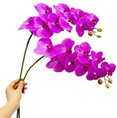 Urier 2 Pcs Orchid Stems 38 Artificial Flowers Real Touch Latex Faux Phalaenopsis Branches White Artificial Flowers for Wedding Party Home Garden Decor (Purple, 38“)