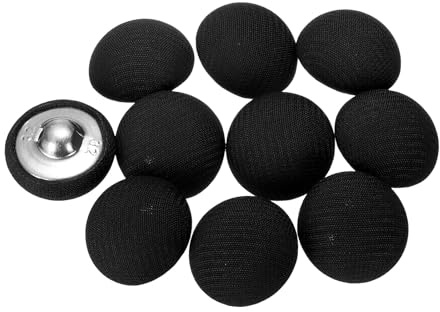 QUARKZMAN 10 Stück Knöpfe mit Stoffüberzug 20mm Buttons zum Annähen Metallschaft Ösen Stoffknöpfe Halbkreis Nähknöpfe Vintage Ösenknöpfe für Anzüge Mantel Jacken Blazer Hemd, Schwarz