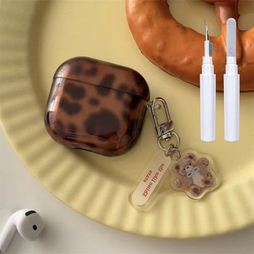 Reownest Kompatible für AirPods Pro/Pro 2 Hülle mit Reinigungsset, Cute Amber Leopardenmuster Aesthetic Design, Kratzfeste Schlüsselbund Abdeckung Soft Kopfhörer Handyhülle - Braun