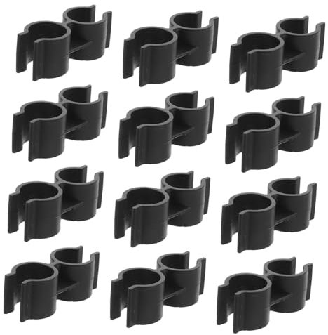 HOMOBABE 12pcs 25mm Plastic Double Port Pipe Clip Fasteners, Black Double Pipe Clamp for Fence Panel Link Clips, Warehouse and Supermarket Shelf Pole Connectors