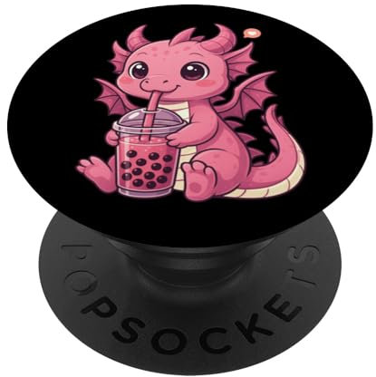Cute Pink Dragon Boba Tea Lover Zoo Kawaii Women Girls Kids PopSockets Adhesive PopGrip