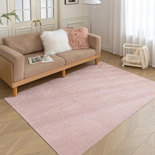 HARESLE Washable Non Slip Rug-120x160cm Pink Rugs Living Room, Large Thin Low Pile Rug, Modern Short Pile Rugs for Bedroom, Kids Room, Bedside, Kitchen, Lounge, Chenille Soft Area Carpet(Pink)