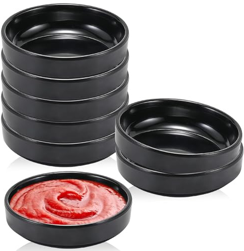 GOEDCH Bols à Sauce: 8 Bols à Sauce Soja, à Sushi Ronds Noirs de 8.7 cm x 2.5 cm, Petit Bol à Trempette pour Accompagnements, Sushis, Ketchup, Barbecue, Empilables