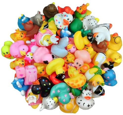 6pcs Random Assorted Rubber Duck Small Rubber Ducks in Bulk for Jeeps Ducking,Baby Shower Bath Toy for Kids Toddler Birthday Christmas Party Favors Stocking Stuffers