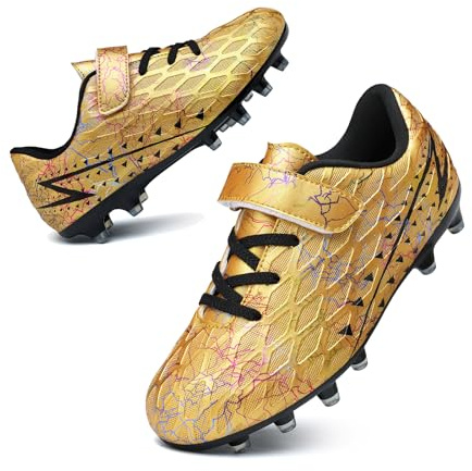 Boys Football Boots Kids Girls Soccer Shoe FG/AG Athletics Soccer Training Sport Shoes Teenager Profession Competition Running Shoes Indoor Outdoor Football Shoes Sneakers for Unisex Gold