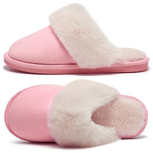 Donpsps Damer tofflor för män vinter Memory Foam Fluffig Mjuk Varm Slip On House Mocka, Fårskinn Mysig plysch för inomhus utomhus YS Horizon Rosa 36.5-38