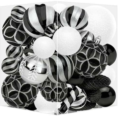 Miaikoe Weihnachtsbaum hängende Ornamente 36 Stück Multi-Size Plastik zerstörungsdichte Kugel Ornamente Set für Weihnachtsfeiertag Winter Party Dekorationen (schwarz & Silber)