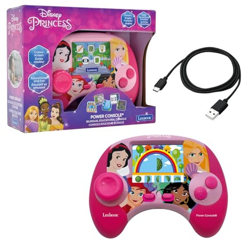 Lexibook, Disney Princesses Console Power, JCG100DPi1LXB | Français/Anglais, console de jeux éducative, 100 activités