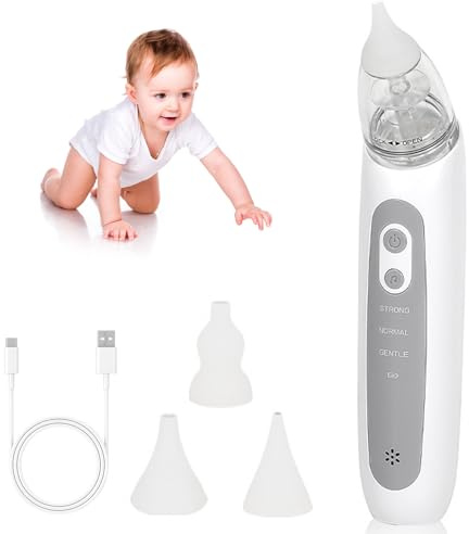 Aspiratore Nasale Neonato Elettrico, Aspira Muco Neonato, 3 Punte in Silicone, 3 Livelli di Suzione Regolabile, Ricaricabile USB Portatile per Piccoli e Neonati