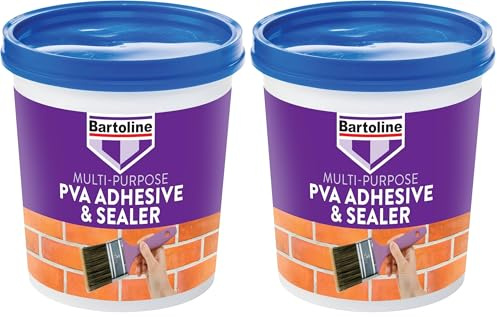 Bartoline PVA Glue Adhesive & Sealer 1 l - Multi-Purpose Primer, Adhesive, and Sealer for Concrete, Wood, Tiles, Fabric, and More, Dust-Proofing, Bonding & Sealing (Pack of 2)