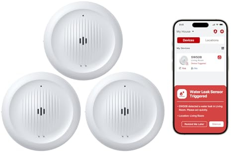 X-Sense Wi-Fi Water Leak Detector Kit, Smart Water Sensor Alarm with App Alerts and Ultra-Slim Design, Water Alarm Leak Detector for Basements, Model SWS0B, 3 Packs