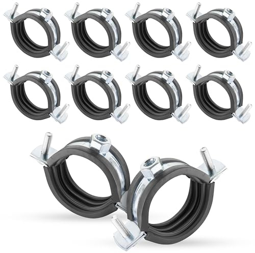 Poppstar 10x Schraubrohrschellen (Spannbereich 47-51 mm, 1 1/2), mit Stockschrauben M8*90 und Dübeln, W1 Stahl verzinkt