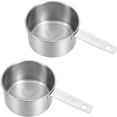 2 Pcs 1 Cup Stainless Steel Measuring Cup, Metal Measuring Cups (250ml, 8oz) Kitchen Gadgets Measure Scoop Dog Food Scoop for Wet and Dry Ingredients, Cooking, Baking, Dishwasher Safe