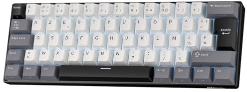 RK ROYAL KLUDGE RK61FR 60% Clavier mécanique, Format Mini Portable,AZERTY | Clavier gaming compact à 61 touches triple mode BT5.0/2,4G/USB-C, touches PBT, logiciel professionnel remplaçables à chaud