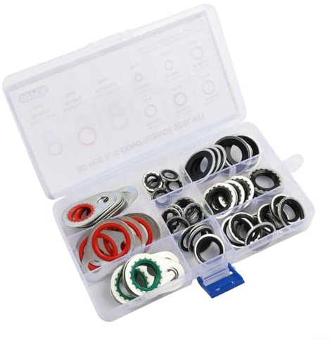 Kit de juntas de compresor de CA – Surtido de arandelas de sellado de puerto de 60 piezas para sistemas de aire acondicionado automotriz, incluye 9 tamaños de sellos de metal y goma unidos