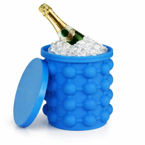 Secchiello Ghiaccio in Silicone con Coperchio, Stampo Ghiaccio Flessibile, Contenitore Cubetti Ghiaccio, Ice Bucket per Bevande, Cocktail, Casa e Picnic