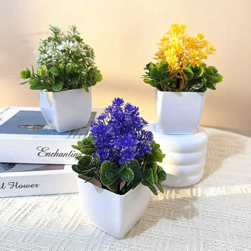 VIRELLO Maceta cuadrada de plástico para bonsái de crisantemo, decoración realista para el hogar, boda, oficina, estante de mesa, color verde